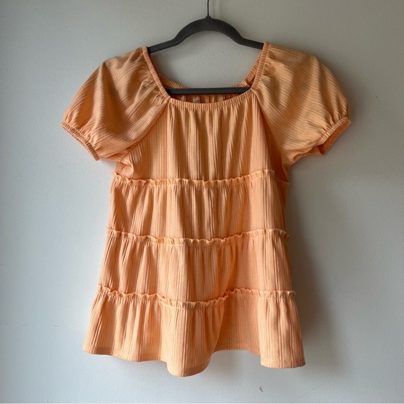 🌼 5/$25 Girls Plus Tiered Ruffle Peplum Top Short Sleeve Orange Size L 10/12 - Picture 1 of 9